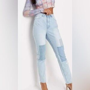 Missguided High Waisted Patchwork Denim Straight Leg Jeans Sz. 4